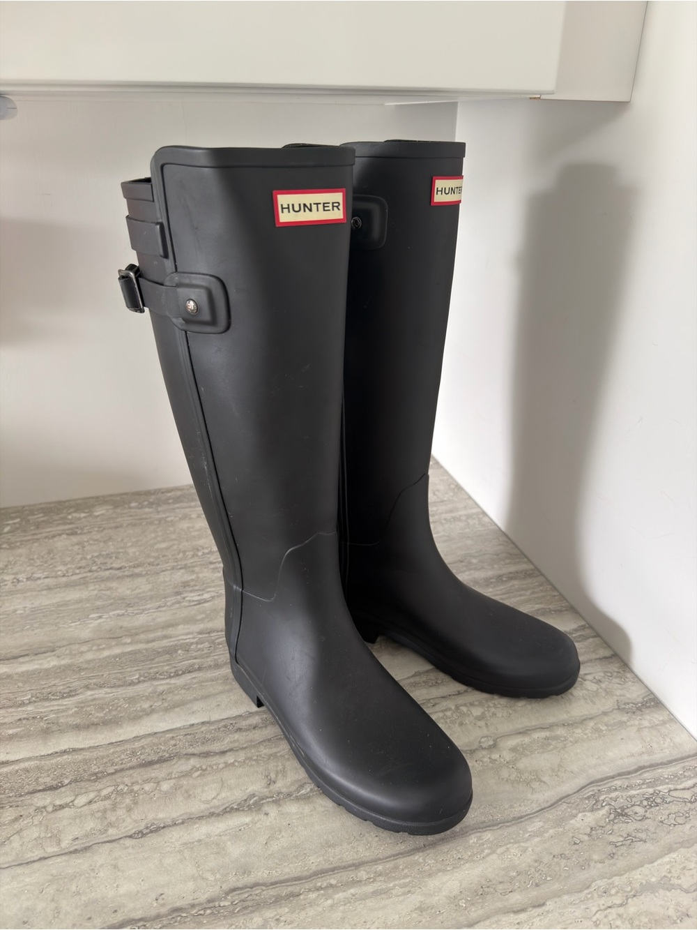 Hunter Matte Black Tall Women's Rain Boots with Side Buckle